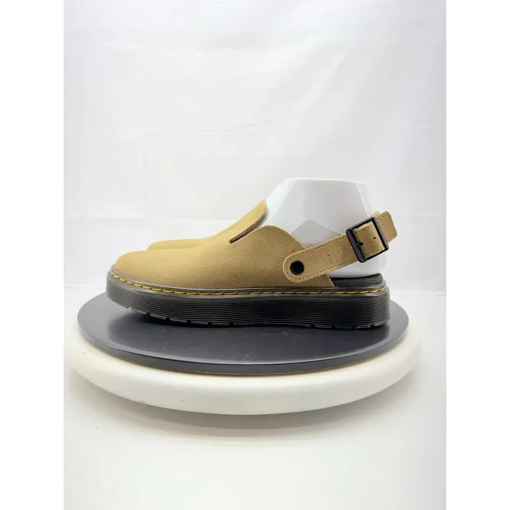 Dr. Martens Carlson Womens Sz 8 Suede Slingback Mules Savannah Tan Chunky Clogs